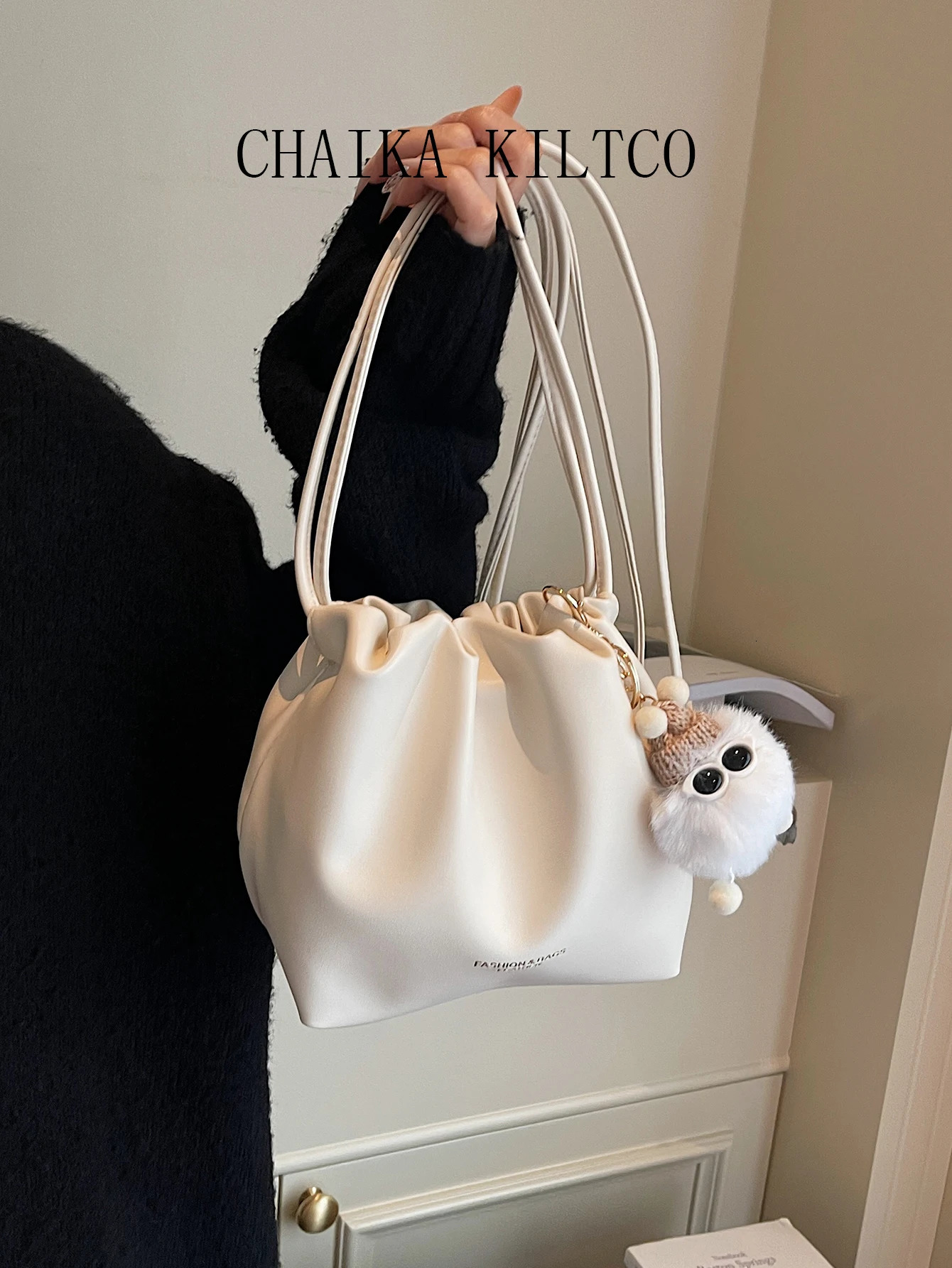 CHAIKA KILTCO crossbody small bag womens drawstring pleated shoulder textured commuting solid color 250811