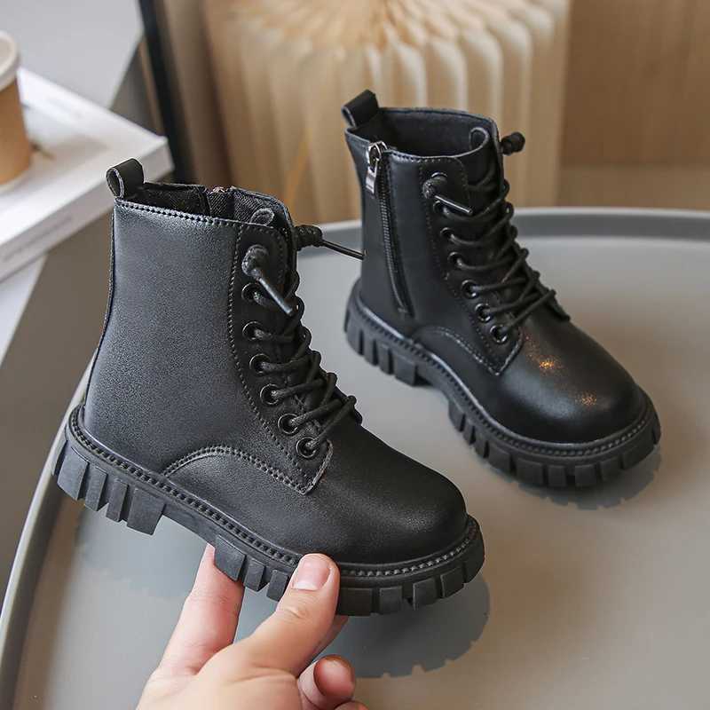 100% Cotton Linen Cotton Linen Cotton Boots Spring Autumn Girls Causal Black Leather Boots Fashion Non-slip Kids School Thick Bottom Boots XJ250812
