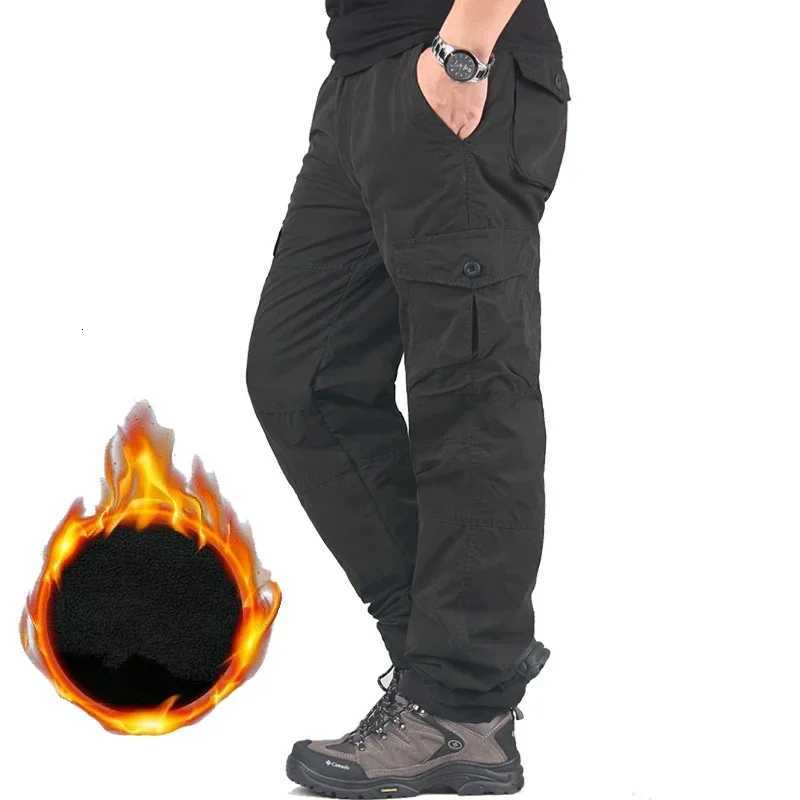 Winter Thick Fleece Casual Pants Men Cotton Hunting Tactical Baggy Cargo Pants Double Layer Warm Thermal Straight Long Trousers W250812
