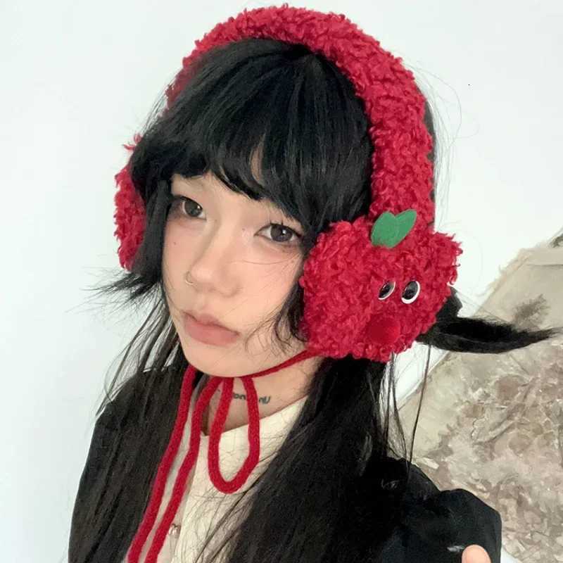 ute Apple Shape Design Red Plush Earmuffs for Women Autumn and Winter Warm Ear Protection Fashion Versatile Straps Hairband XJ250812