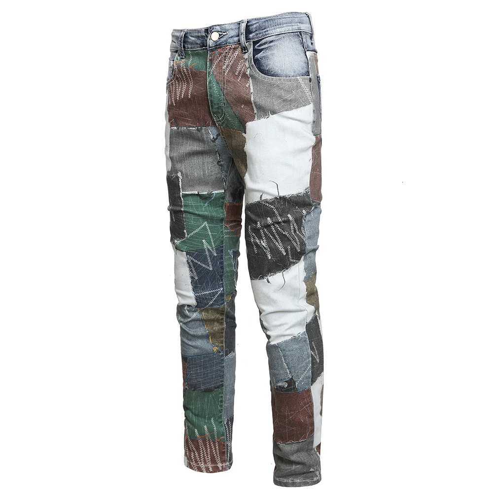 3D Printed Denim Jeans Fashion Patchwork Colored Painted Pants Cotton Slim Straight Trousers X250812