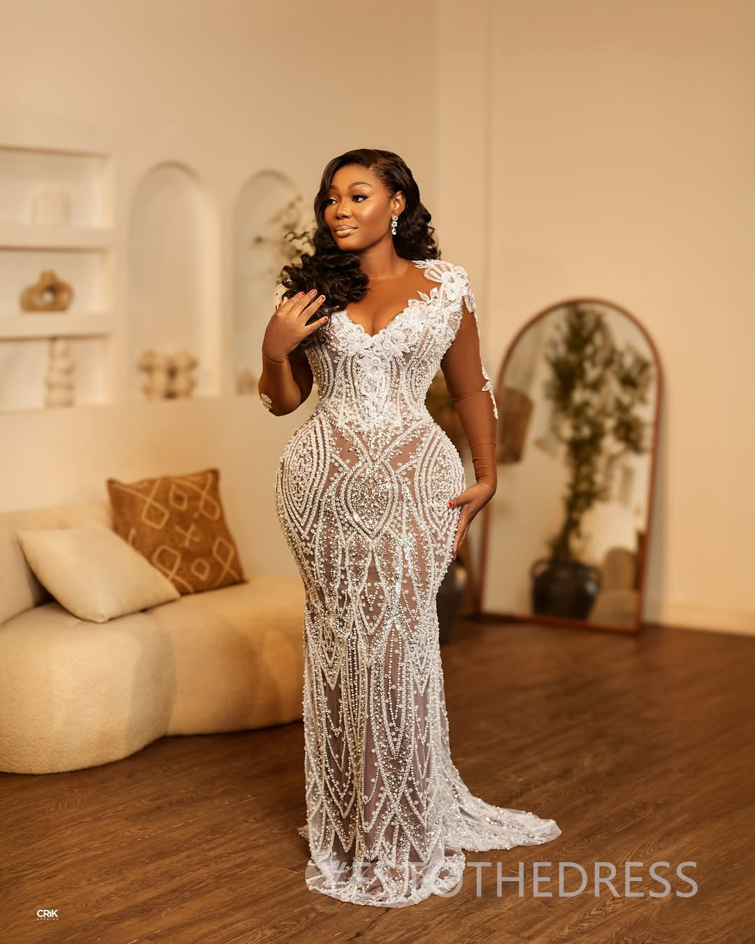 Plus Size Aso Ebi Prom Dress 2025 Evening Dresses For Special Occasions Sheer Neck Long Sleeves Beaded Lace Elegant Flora Birthday Dress Second Recept