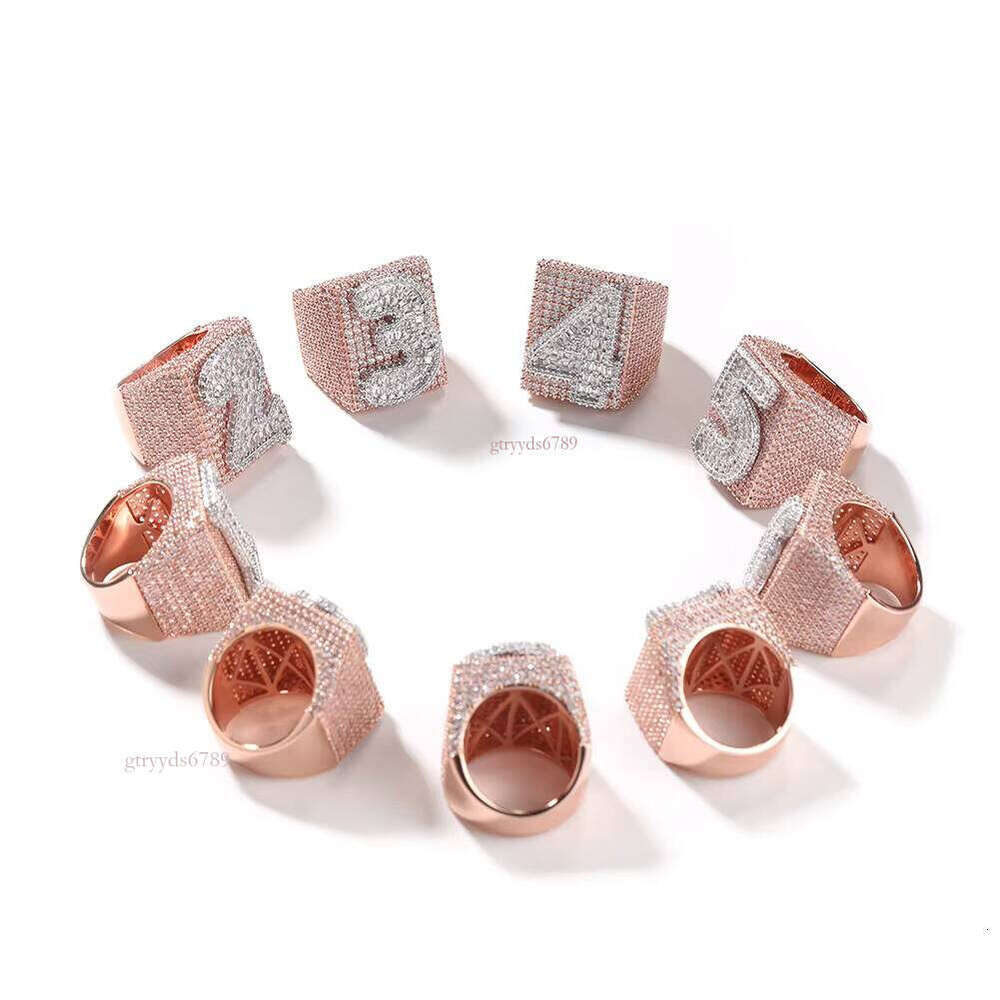 Championship Super Ice Silicon Stone Customizable Letter and Number Handmade Shiny Hip-Hop Style Rap Jewelry Ring