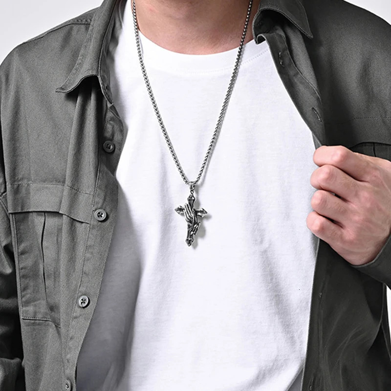 Vintage Cross Pendant Necklace hip-hop Stainless Steel Chain Neck Accessories Hip Hop Rock Jewelry 2025 Gifts 250805