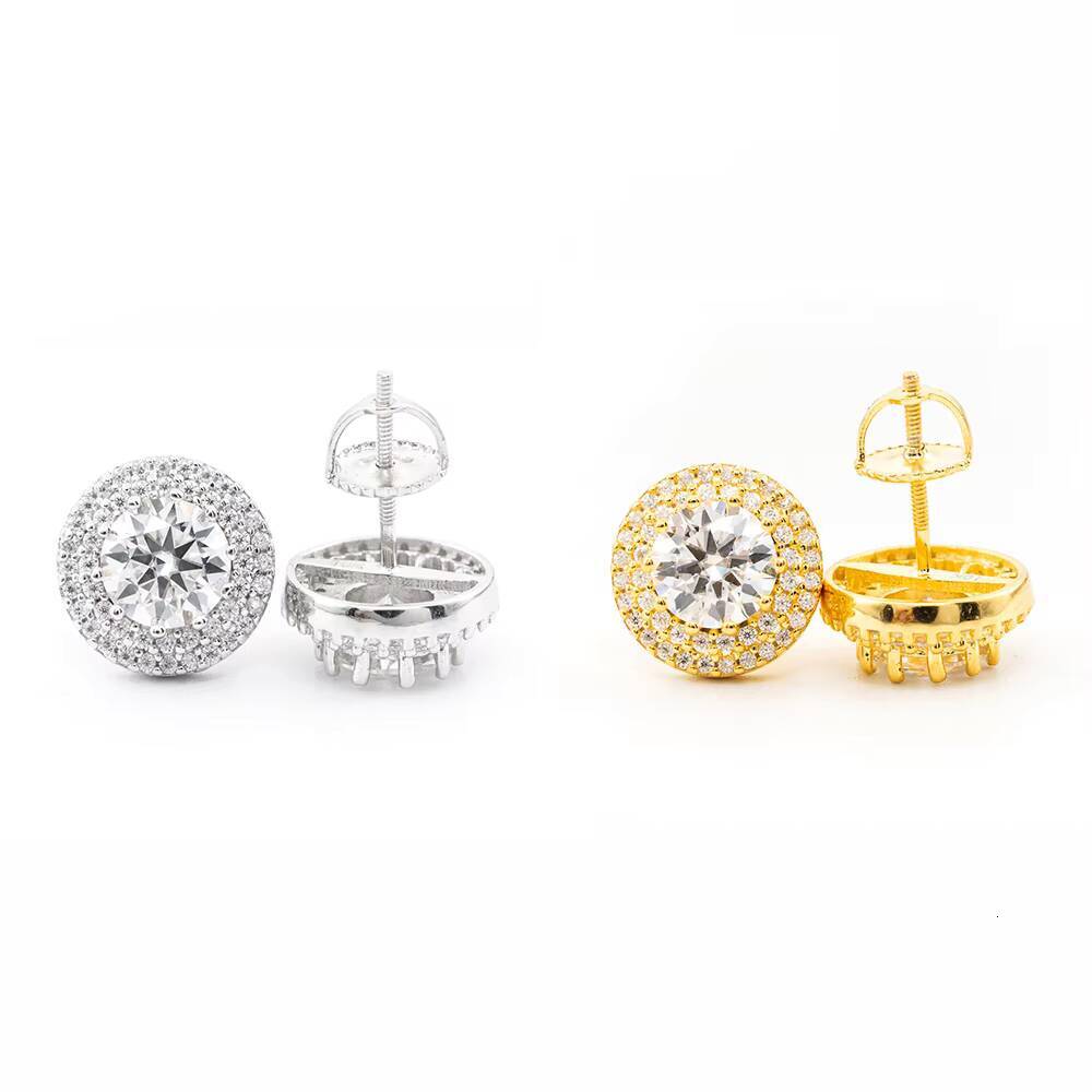 Hot Selling Halo Design 6.5MM Center Stone Iced Out 925 Sterling Silver Moissanite Stud Hip Hop Earrings