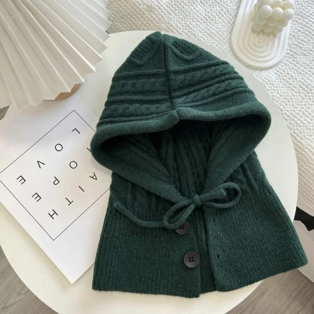 Winter Knitted Balaclava Hat Thicken Cashmere Scarf Shawl Warm Accessories Wool Pullover Hat 250808