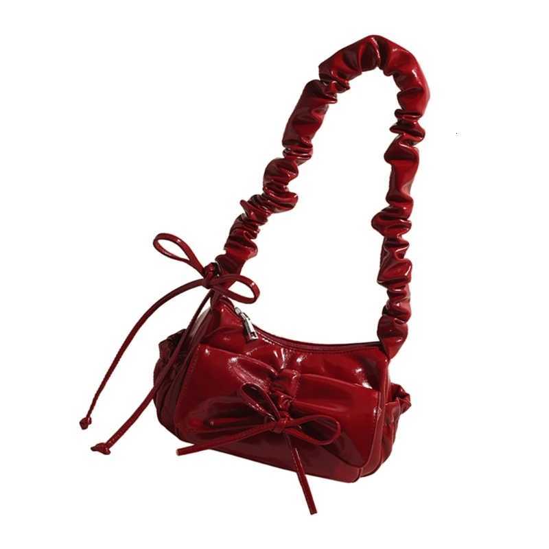 Stylish Casual Pleated Shoulder Bag with Novelty Bowknot PU Leather Handbag Purse for Women Z250812