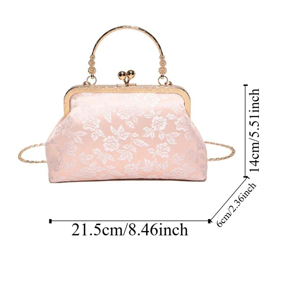 Clasp Frame Embroidery Chinese Style Handbag Purse Large Capacity Hanfu Shell Handbag Polyester Ladies Clutch Bag 250809