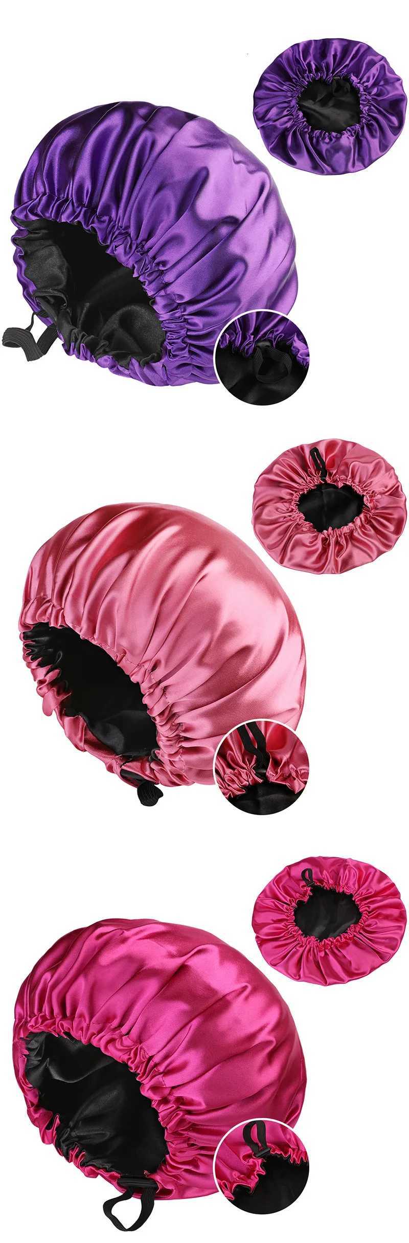 Reversible Double Layer Hair Cap Sleeping Invisible Flat Satin Round Haircare Women Headwear Ceremony Adjusting Button Night Hat XJ250812