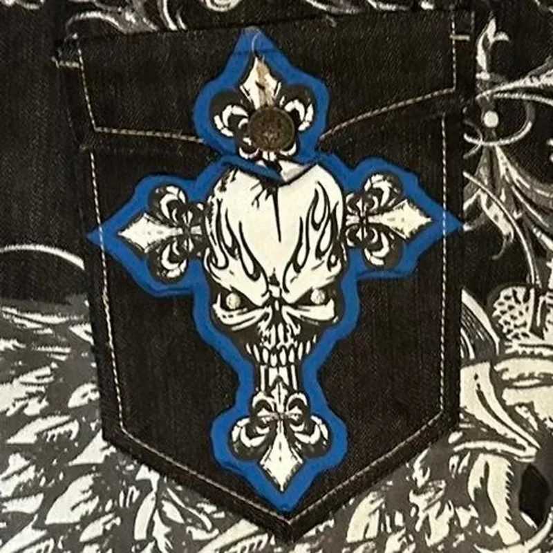 Jeans Embroidered Hip-Hop Wide-Leg Floor-Moving Y2K Mid-Waist Gothic Individual Mens Pants American Retro Fashion Trousers X250812