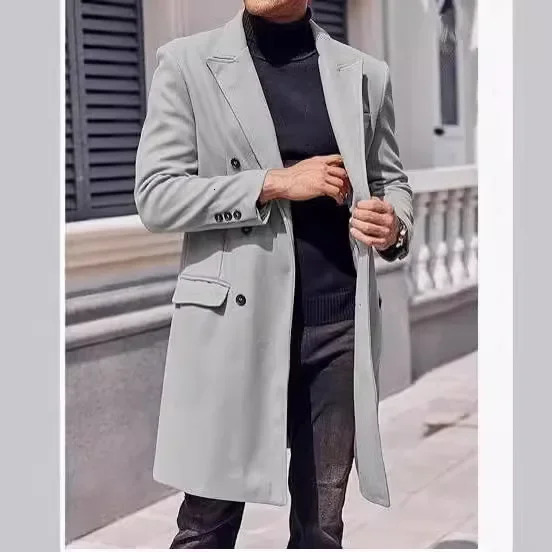 Thick Woolen Mens Coat Large Size Long Coat Double Breasted Jacket for Men 250811