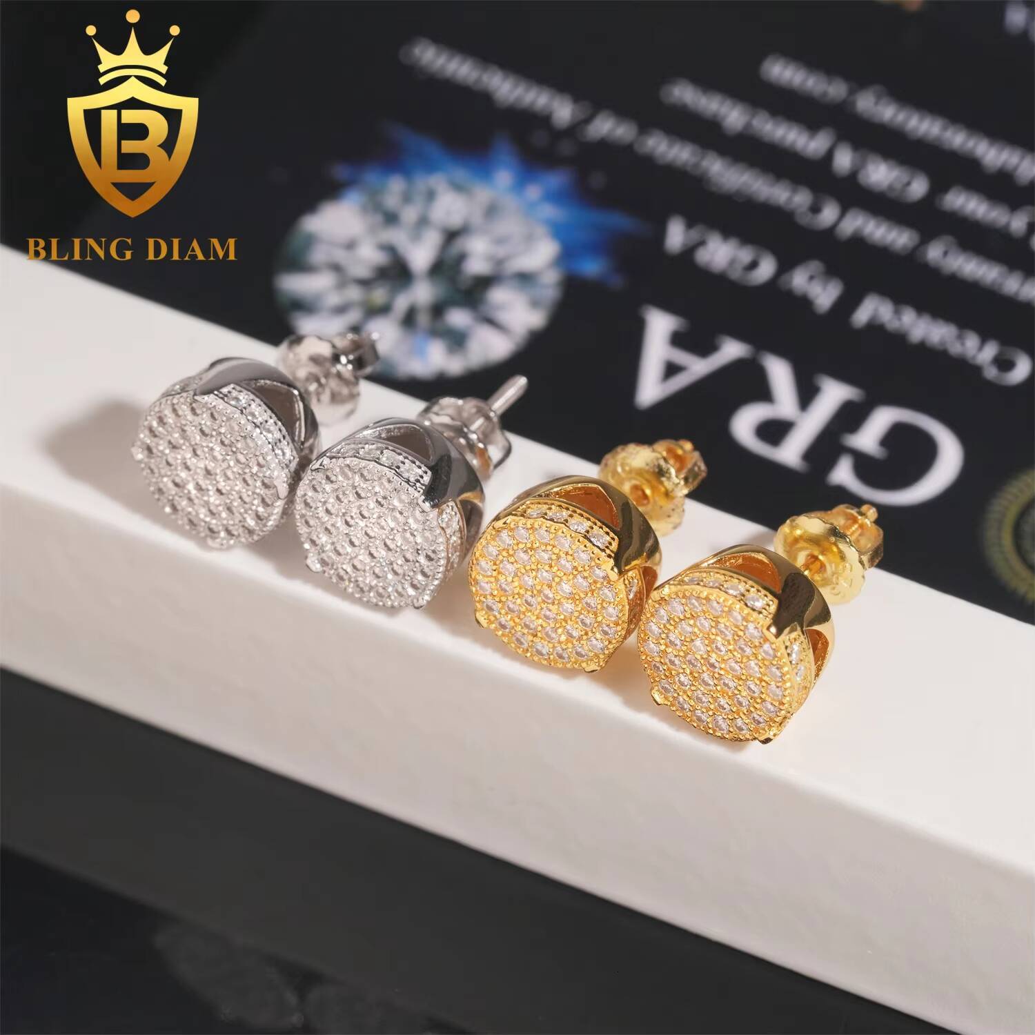 Ready to Ship High Quality Moissanite Diamond Hip Hop Ice Out Women Mens 925 Silver Stud Earrings