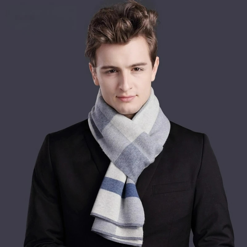 High Quality 100% Wool Scarf Men Autumn Winter Pure Wool Thick Warm Business Male Muffler Plaid Thermal Gents Wool Wraps 250812