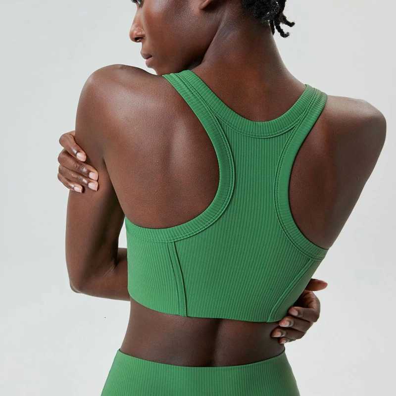 High Impact Fitness Bra Super Stretch Round Neck Gym Crop Top Ribbed Fabric Sleeveless Running Vest Female Sportswear Z250812