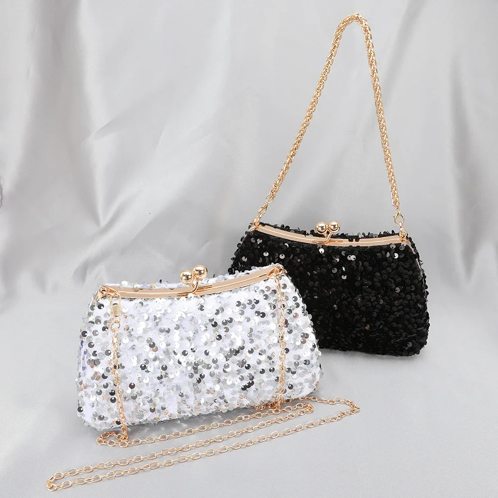 Trendy Chain-Strap Sequin Bag - Handmade Gold Beaded Evening Clutch For Women Glittering Crystal-Encrusted Evening Clutch Bag 250809