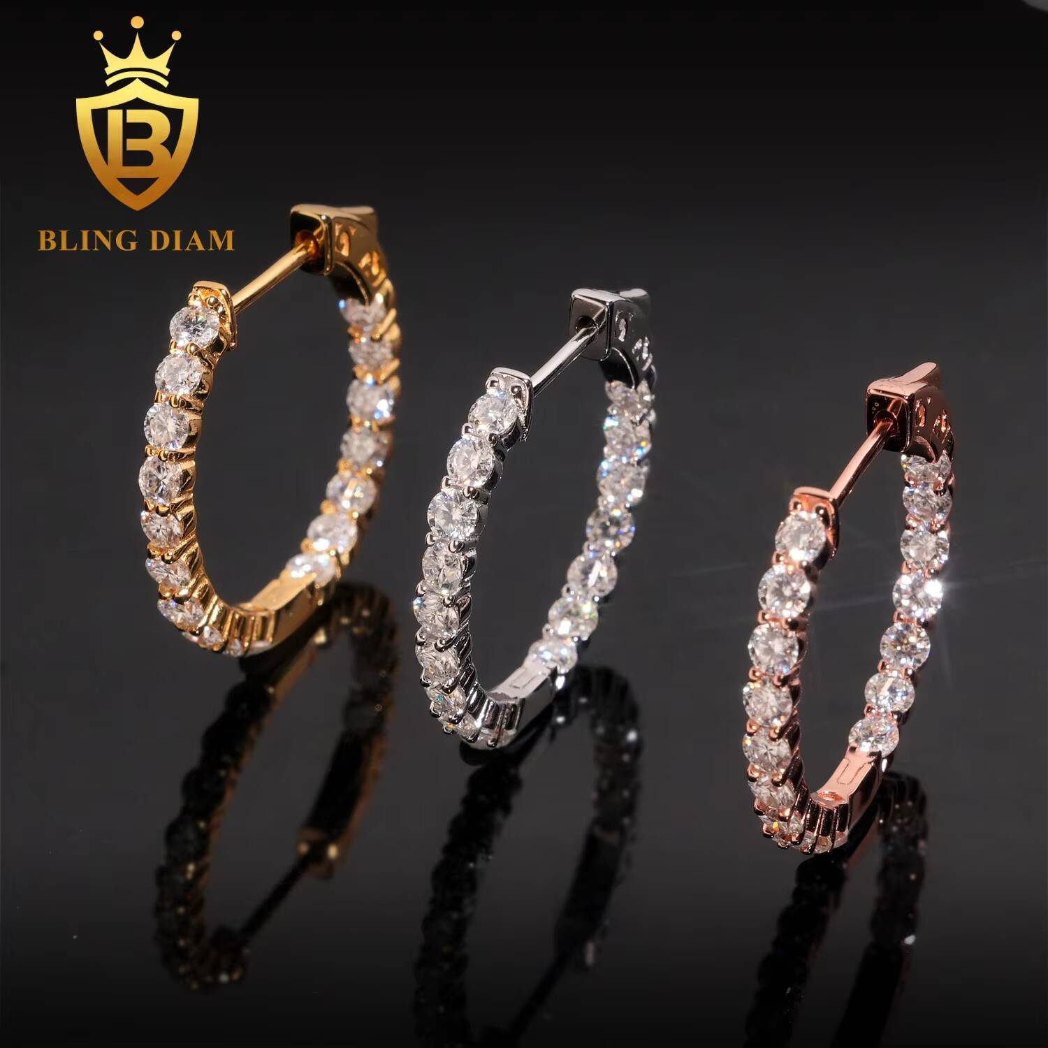 Wholesale Price Moissanite Earrings Iced Out 925 Sterling Silver Moissanite Diamond Hoop Earrings Men Women