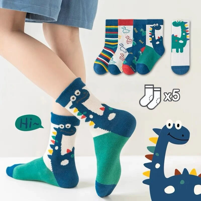 5 Pairs Autumn Winter Style Childrens Socks Midhigh Long Dinosaur Cartoon n Boys Girls Baby Wholesale 250812