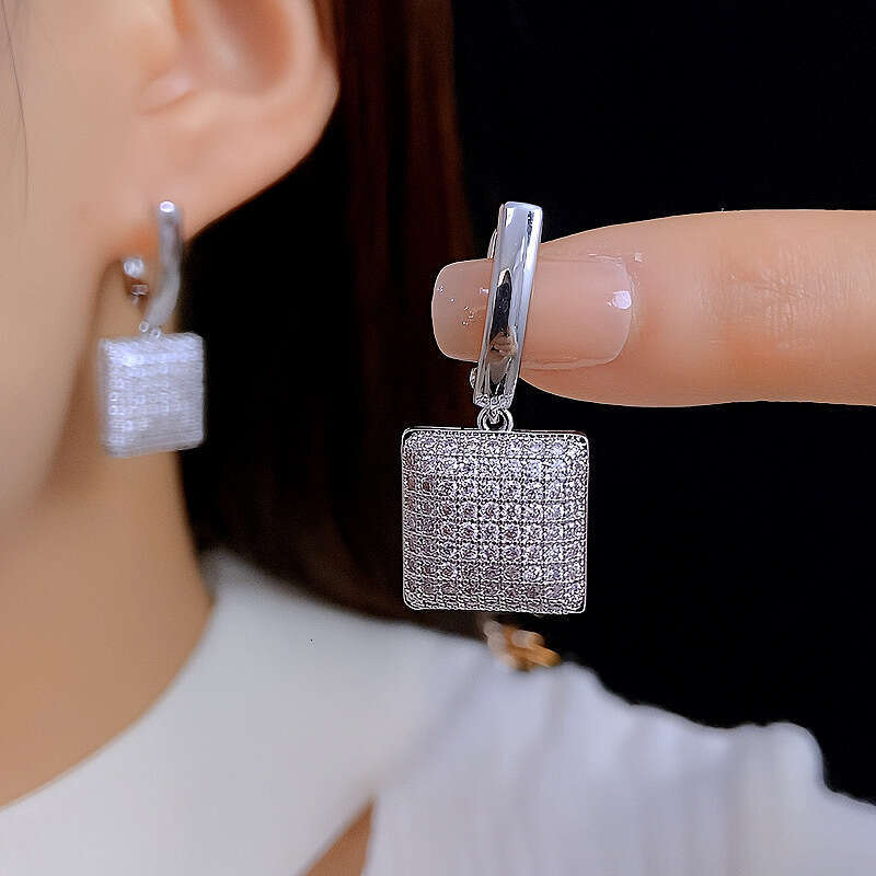 French Style Light Square Water Drop Star Heart Zircon for Women, Niche Design Earrings with a Sense of Sophistication