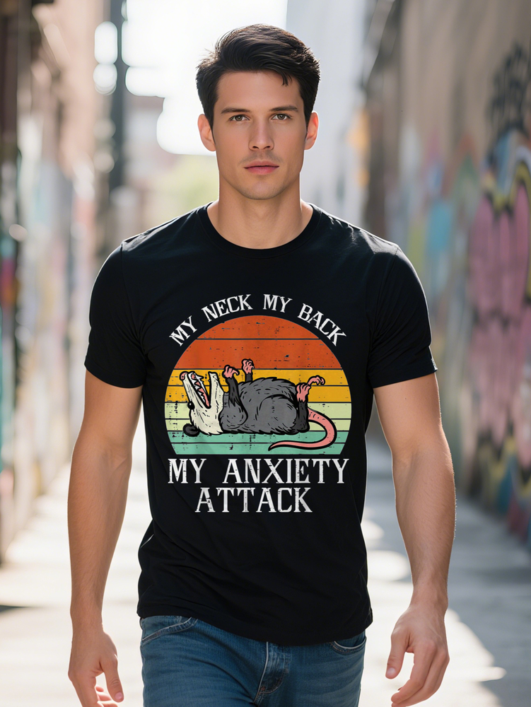 Funny Graphic T-Shirt for Men My Back Anxiety Attack Design Plus Size L XL Soft Cotton Fabric Casual Round