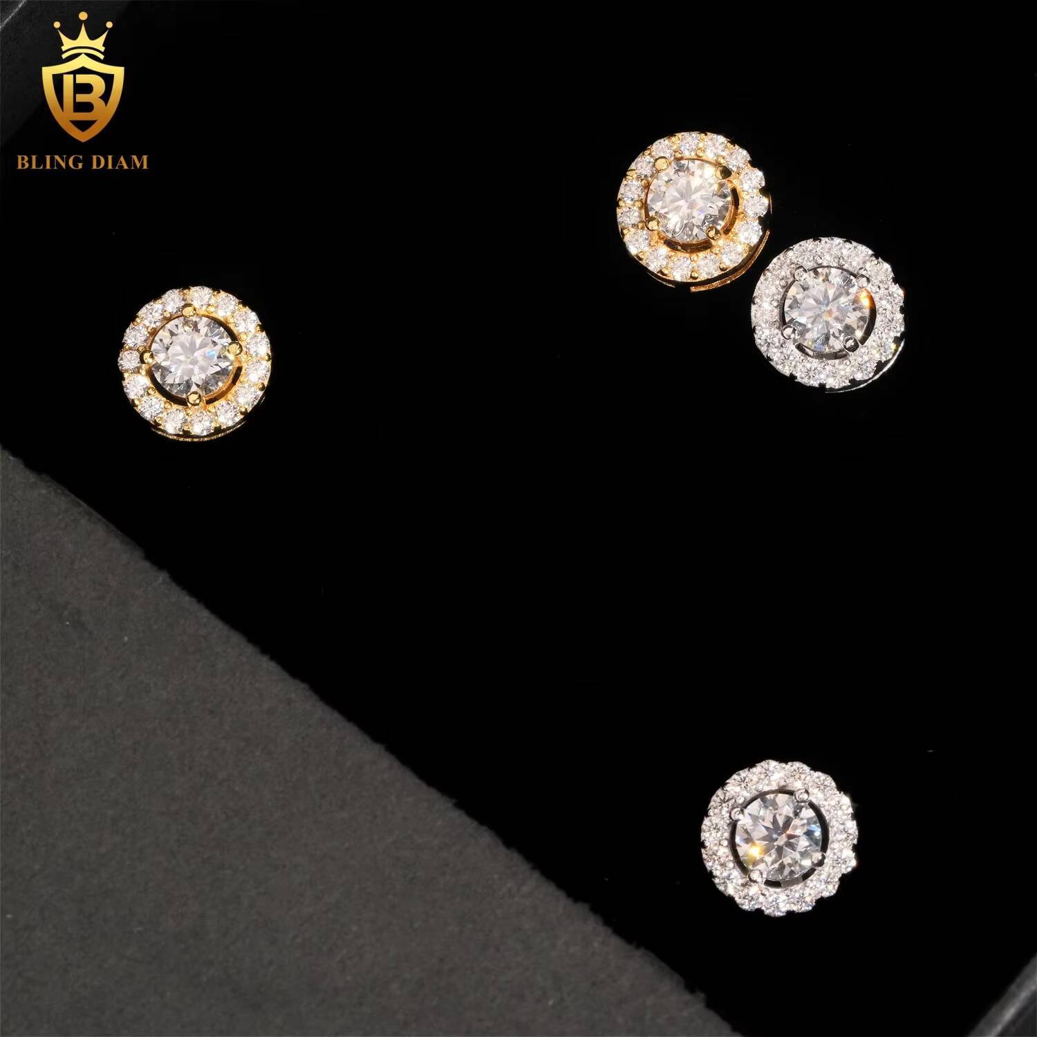 Hot Sale Shinning 925 Sterling Silver Vvs Moissanite Iced Out Custom Stud Earrings