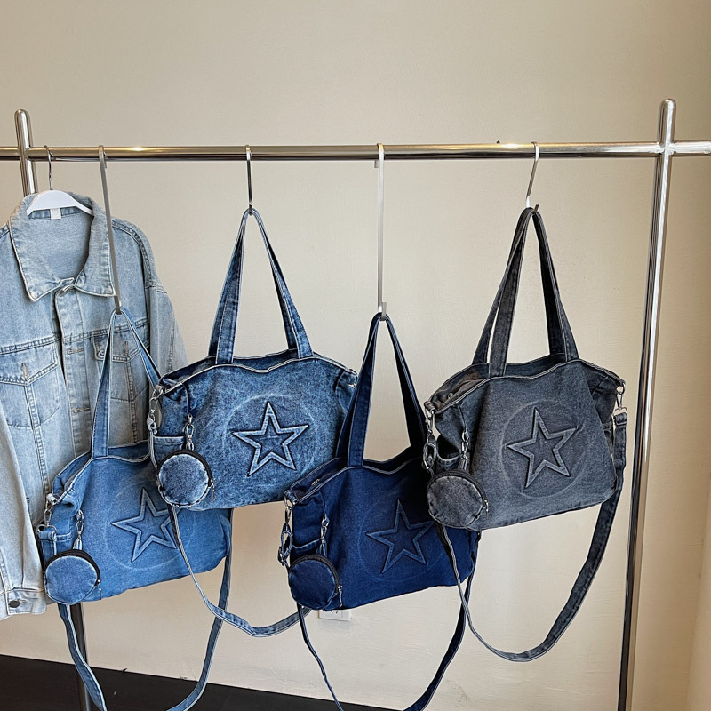 Denim Large Capacity Tote for Women New Casual Commuter Shoulder Fashionable Textured Crossbody Bag