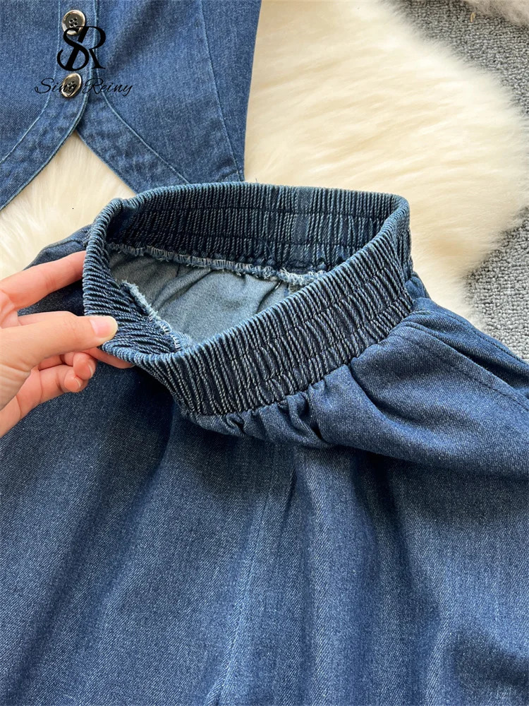 SINGREINY Chic Denim Sets Strap Sleeveless Stripe CamisBasics Wide Legs Pants Fashion Streetwear Vacation Style Vintage Suits 250806