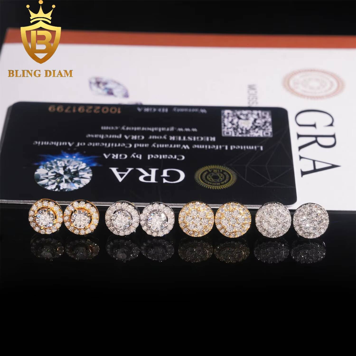 Custom Earrings Studs Jewelry Iced Out 925 Sterling Silver White Gold-Plated 18k 24k Vvs Moissanite Lab Grown Diamond