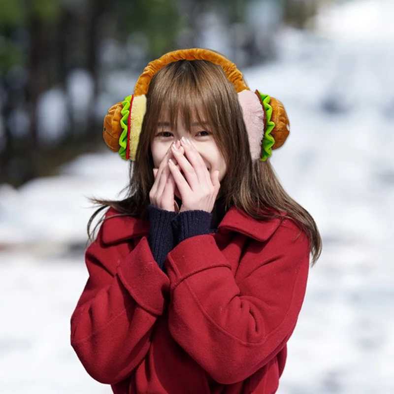 1Pc Funny Hamburger Ear Warmer Fun Plush Earmuffs for Men and Women Foldable Thickened Student Riding Windproof and Cold Ear Warmer XJ250812