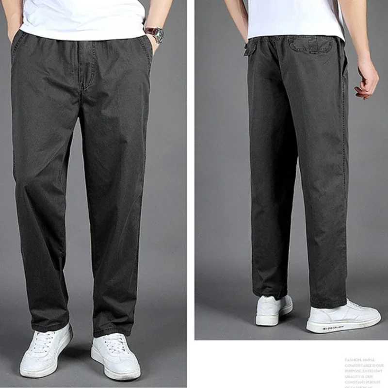 Plus Size Mens Casual Cotton Trousers Loose Straight Pants Multi Pocket Men Long Cargo Pants Mens Jogger Pants Summer Autumn W250812