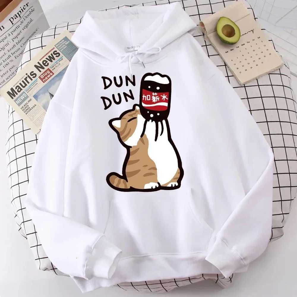 Cartoon Cat Drink Salary Increase Beverages Mens Hooded Sweaters Casual Loose Hoodies Pleasure Sweatshirts Home Harajuku Tops Y250811
