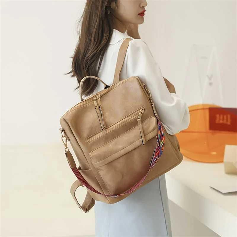 Women Backpacks Vintage Large Capacity PU Leather Shoulder Bag Handbag for Casual Daily Y250811