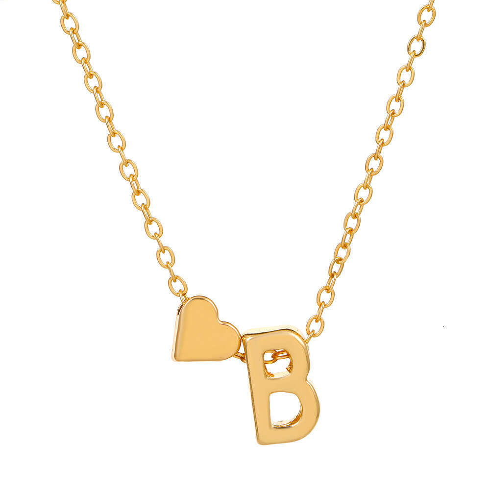 Fashion Heart 26 Alphabet Pendant Necklace Creative Versatile Heart-Shaped Short Clavicle Chain