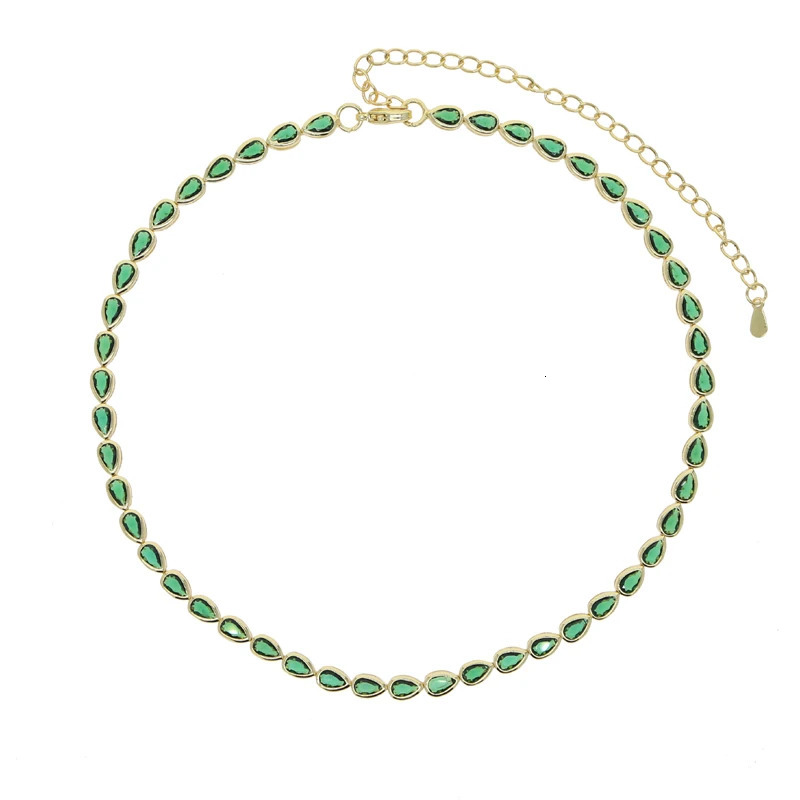 White Green Tear Drop Cubic Zirconia Bezel Set Tennis Chain Gold Color Fashion Women Choker Necklace 250807