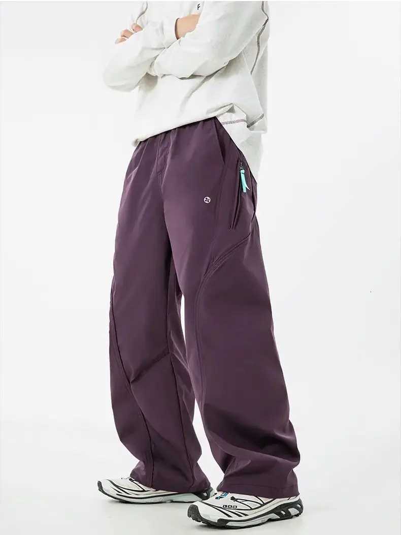 Outdoor Functional Waterproof Casual Pants Men Autumn Straight Loose Split Pants Zipper Clash Color Woven Band Sweatpants W250812