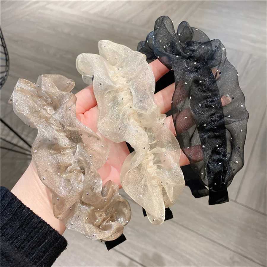 Fashionable temperament pleated organza band with ruffled edge mesh pressed wide edge band for mens hair accessories X250812