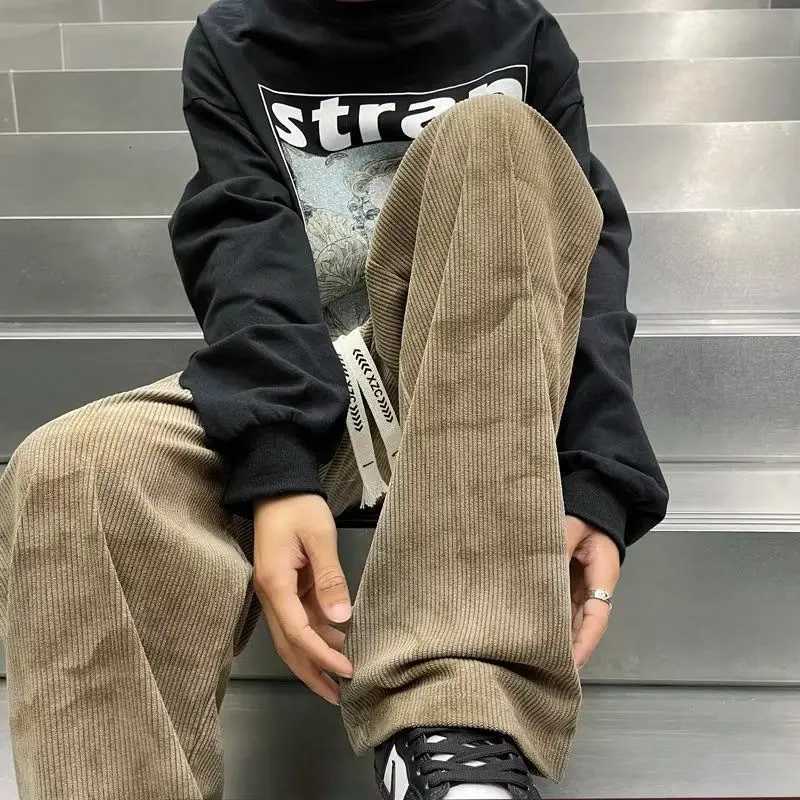 Hong Kong Style Retro Corduroy Casual Pants Mens Spring Autumn Trendy Loose Tie-Dye Straight Tube Wide Leg Long Pants W250812