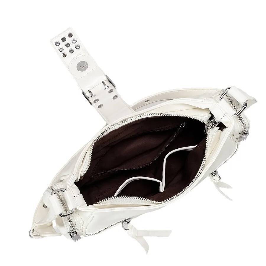 Fashion Rivet Multi-Zipper Underarm Designer Pu Leather Shouder Crossbody Bags Trend Punk Motorcycle Bag 2025