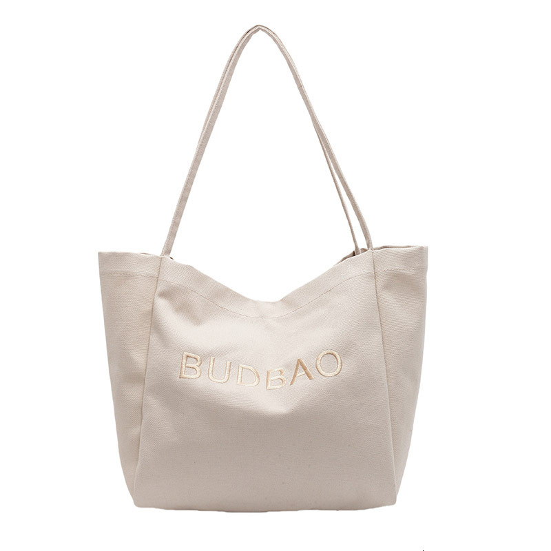 New Embroidered Letter Canvas Shoulder for Women, Large Capacity Mommy Casual Tote Bag, Student Shopping Bag