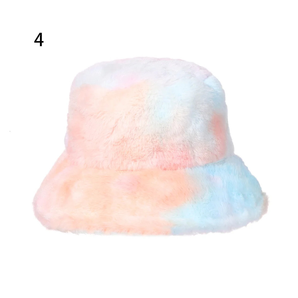 Soft Outdoor Vacation Girls Faux Fur Cap Tie-Dye Bucket Hats Winter Warm Hat Fishing Caps 250808