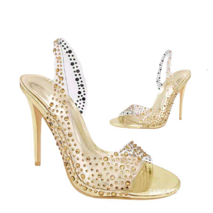 Designer Plus shoe Size Rhinestone High Heel Open Sandals for Women Designer Pointed Back Strap Crystal Peep Toe Fashion Shoes