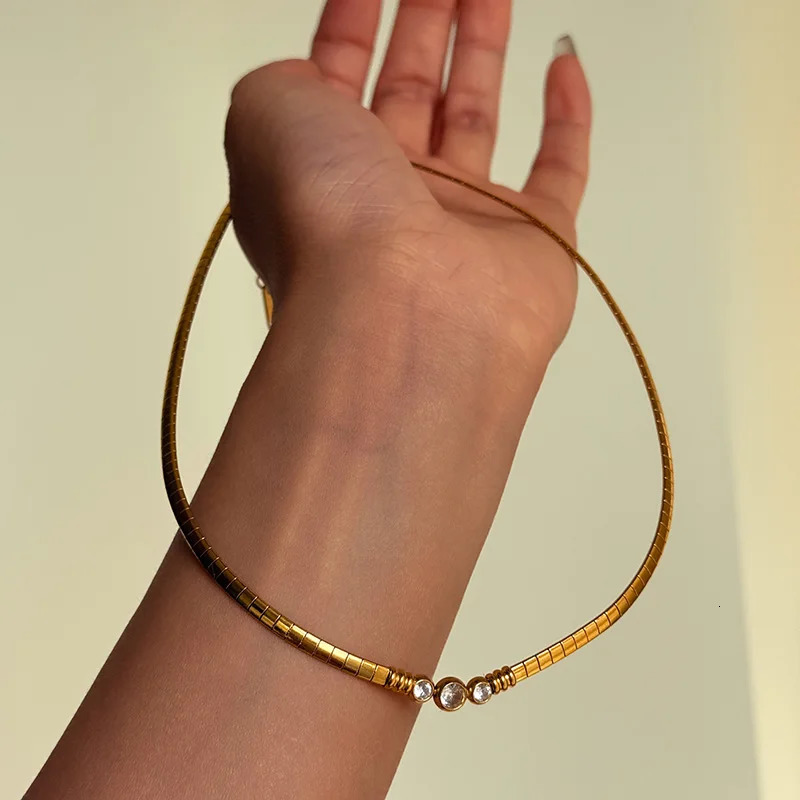 Cz stone collar choker necklaces stainless steel necklaces for women vintage dainty stainless steel jewelry non tarnish 250807