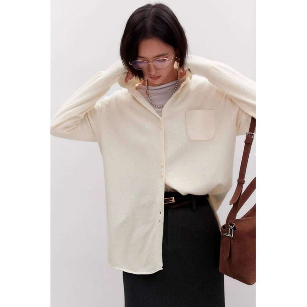 Europe Station Loose Mid-Length POLO Collar 100% Cashmere Knit Cardigan Women's Spring And Autumn Large Size Lapel Sweater 20250811