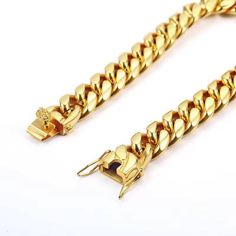 10mm 12mm 14mm Stainless Steel Thick Gold Cuban Link Chain Necklace Bold Hip-Hop Jewelry for Men