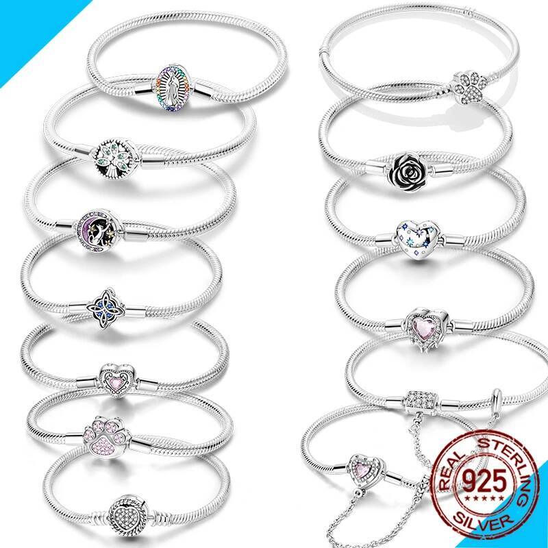 Sier Snake Chain Clip Clap Fit Charm Bracelet Diy For Woman Fashion Jewelry