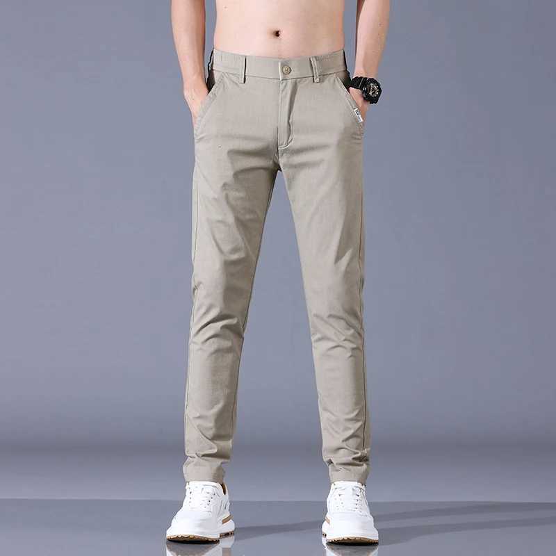 Spring Summer Pants Mens Stretch Breathable Casual Pants Slim Business Straight Trousers Fashion Gray Khaki Black Gray W250812