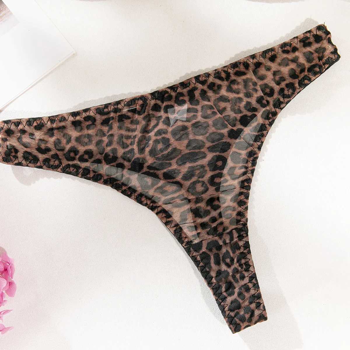 2 Pieces Sexy Leopard Print Transparent Underwire Bra Panty Set Womens Sexy Underwear Thin Seducing Mesh Printed BraletteXJ250812
