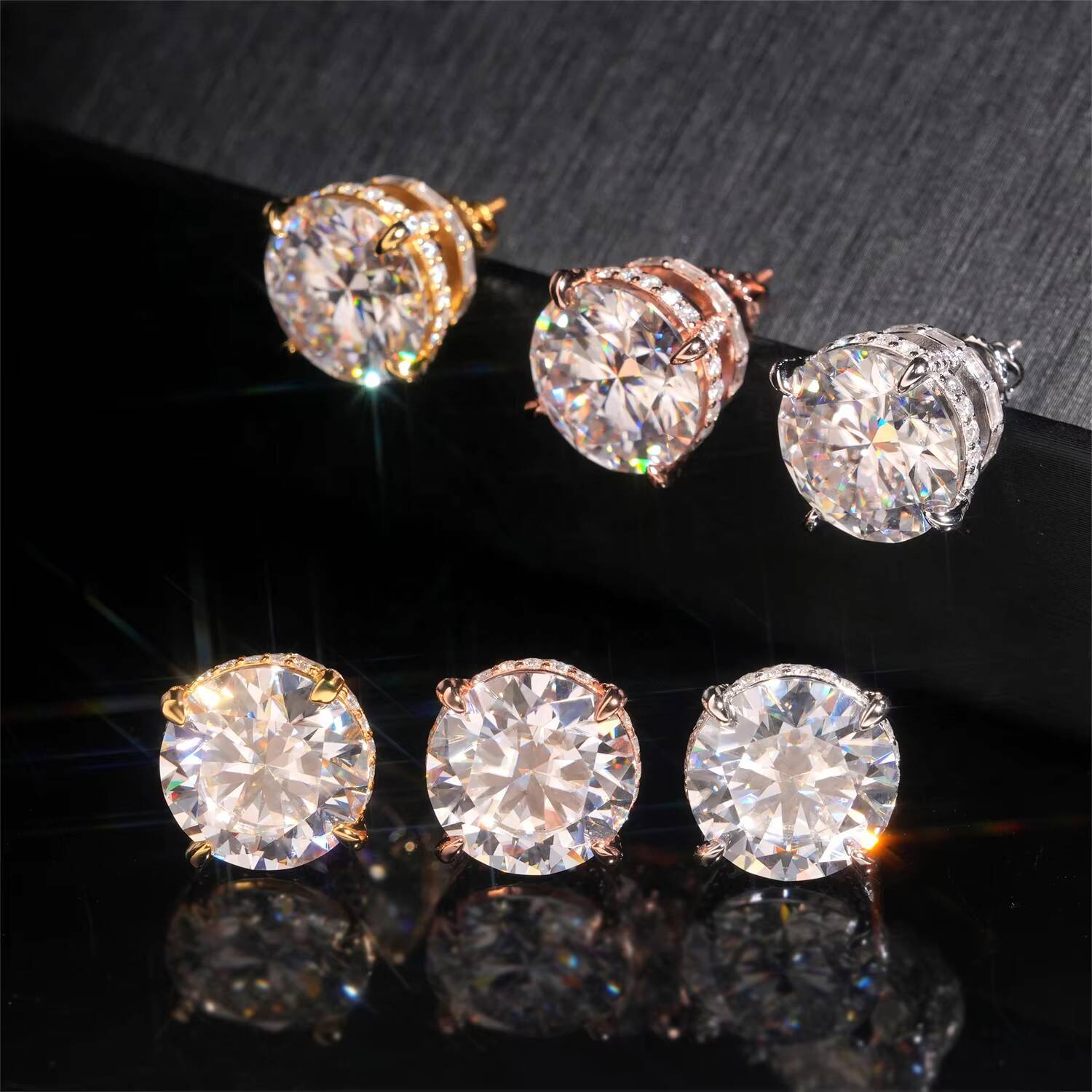 Hip Hop Stud Earrings Silver 925 Emerald Luxury Big Round Diamond 13MM 16 Carat VVS Moissanite Stud Earrings