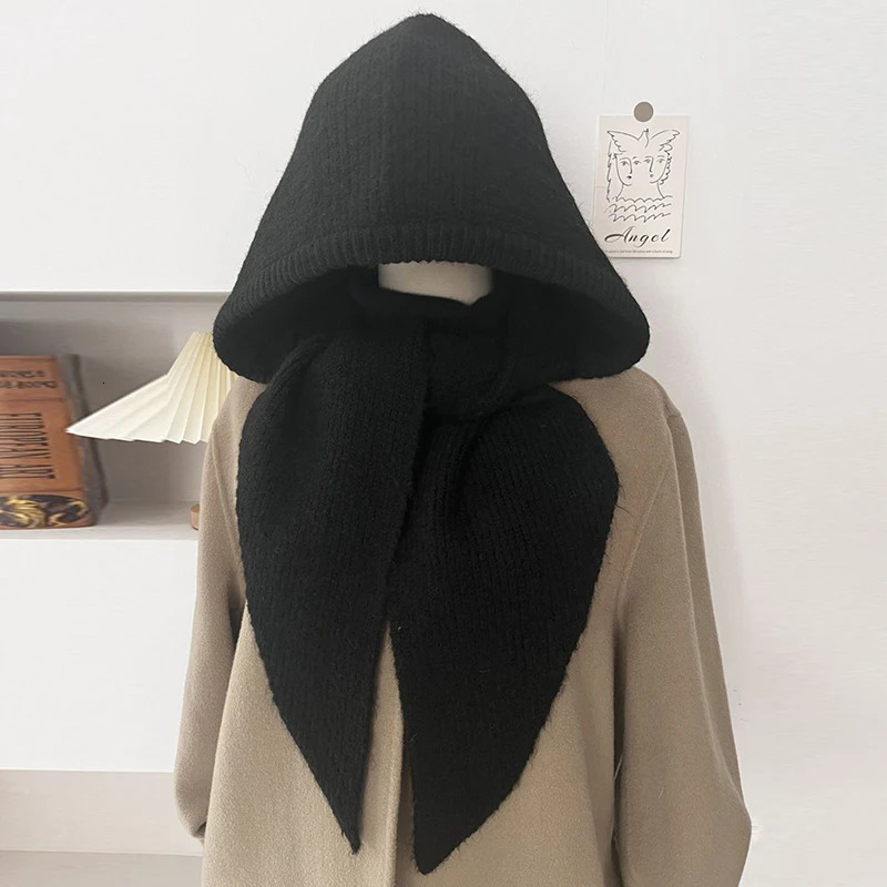 Winter Y2K Wool Knitted Balaclava Hat Fashion Collar Shawl Hooded Hat Outdoor Pullover One-piece Neck Collar Warm Beanies 250808