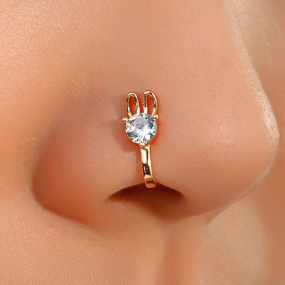 Piercing-Free U-Shaped Animal Clip Micro-Inlaid Zircon Rabbit Spider Butterfly Nose Ring Piercing Jewelry for Women