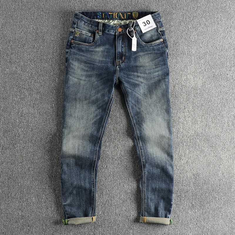 Waist Embroidery Denim Jeans for Men Dark Blue Washed Slim Fit Straight Pants Autumn Youth Male Cityboys American Vintage Casual X250812